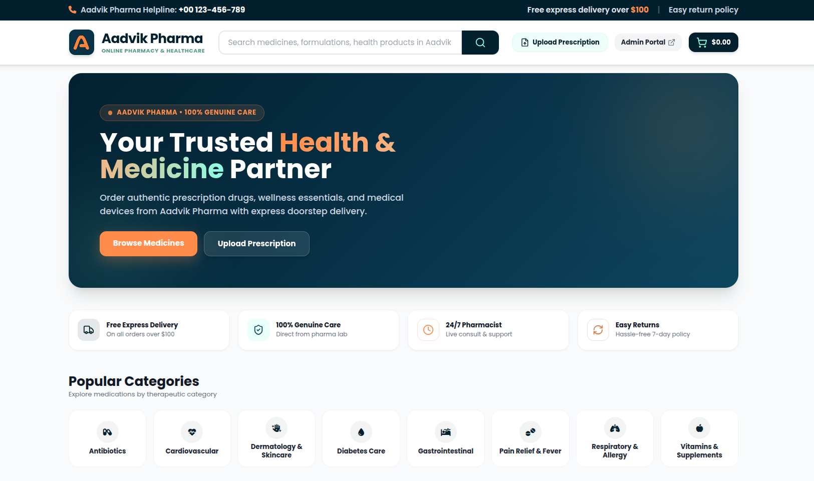 Aadvik Pharma Patient Storefront Platform